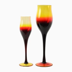 Yellow and Ruby Wine Glasses by Zbignew Horbowy, 1970s, Set of 2-IXK-1806346