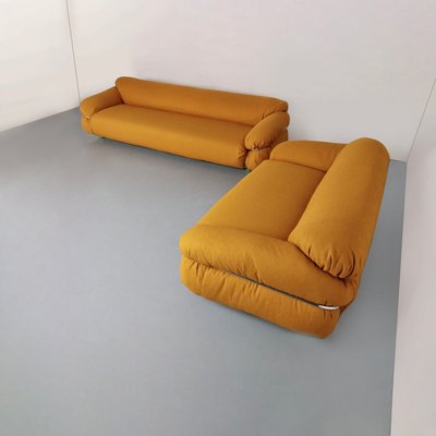 Yellow Bouclé Sesann Sofas by Gianfranco Frattini for Cassina, 1970s, Set of 2-PDW-1750072