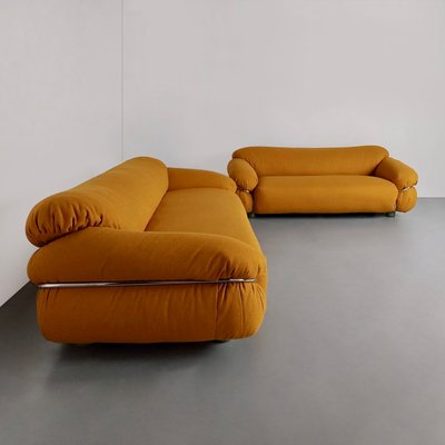 Yellow Bouclé Sesann Sofas by Gianfranco Frattini for Cassina, 1970s, Set of 2-PDW-1750072