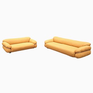 Yellow Bouclé Sesann Sofas by Gianfranco Frattini for Cassina, 1970s, Set of 2-PDW-1750072