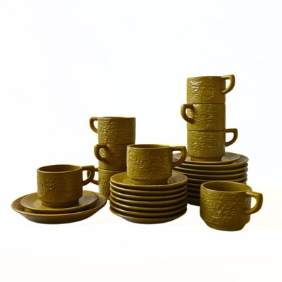 Yellow Coffee Cup, Saucer & Small Plate from Upsala Ekeby, Sweden, Set of 3-JKV-2023211