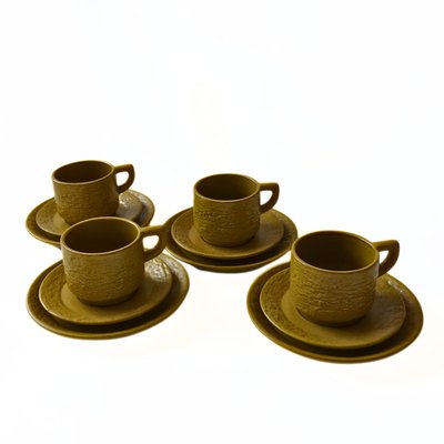 Yellow Coffee Cup, Saucer & Small Plate from Upsala Ekeby, Sweden, Set of 3-JKV-2023211