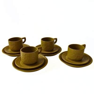 Yellow Coffee Cup, Saucer & Small Plate from Upsala Ekeby, Sweden, Set of 3-JKV-2023211