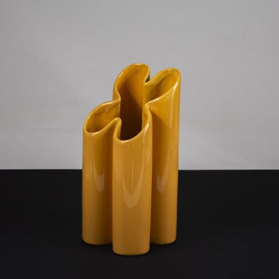 Yellow Glazed Terracotta Vase in Cloverleaf Shape from Pierre Cardin-RAQ-1817063