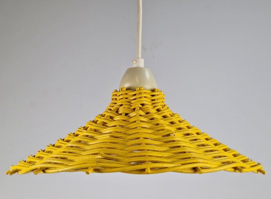 Yellow Hanging Lamp in Wicker Rattan, France, 1960s-AXJ-1742825