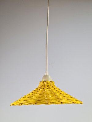 Yellow Hanging Lamp in Wicker Rattan, France, 1960s-AXJ-1742825