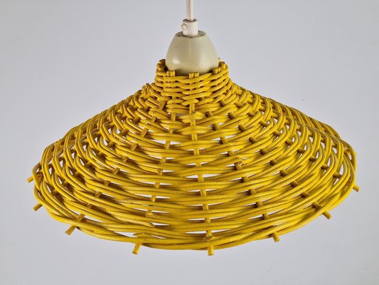 Yellow Hanging Lamp in Wicker Rattan, France, 1960s-AXJ-1742825