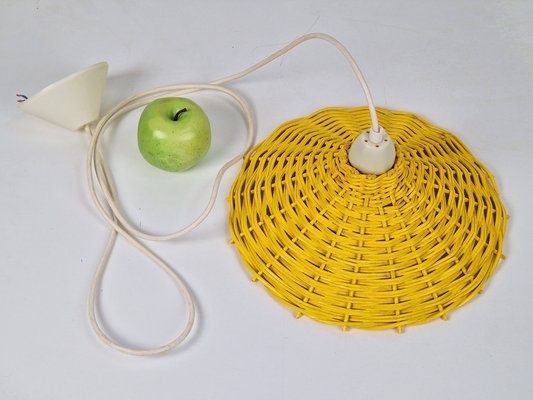 Yellow Hanging Lamp in Wicker Rattan, France, 1960s-AXJ-1742825