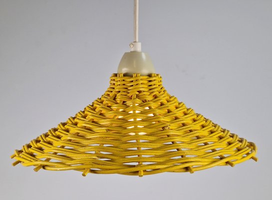 Yellow Hanging Lamp in Wicker Rattan, France, 1960s-AXJ-1742825