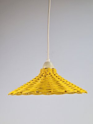 Yellow Hanging Lamp in Wicker Rattan, France, 1960s-AXJ-1742825