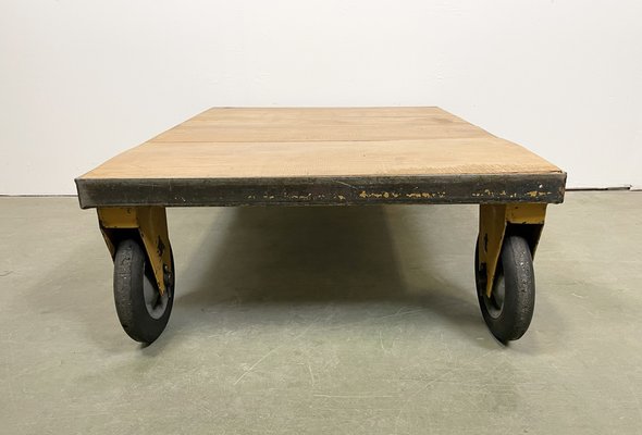 Yellow Industrial Coffee Table Cart, 1960s-CGF-1233923