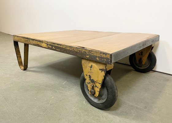 Yellow Industrial Coffee Table Cart, 1960s-CGF-1233923