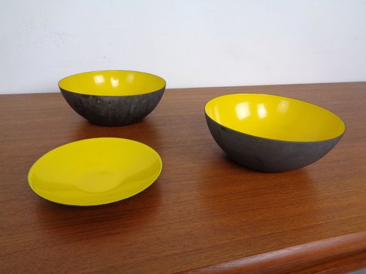 Yellow Krenit Bowls by Herbert Krenchel Torben Ørskov, Set of 3, 1960s-RDW-820306