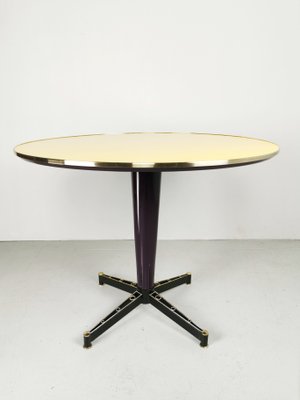 Yellow Lacquered Round Table with Brass Edge, 1950s-PRS-928531