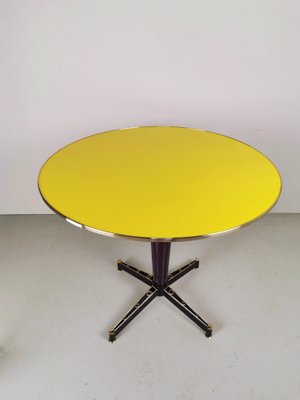 Yellow Lacquered Round Table with Brass Edge, 1950s-PRS-928531