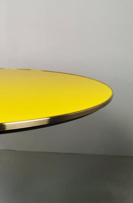 Yellow Lacquered Round Table with Brass Edge, 1950s-PRS-928531