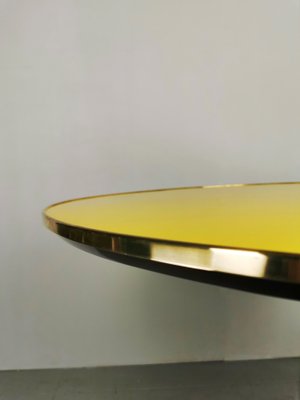 Yellow Lacquered Round Table with Brass Edge, 1950s-PRS-928531