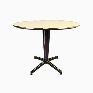 Yellow Lacquered Round Table with Brass Edge, 1950s-PRS-928531