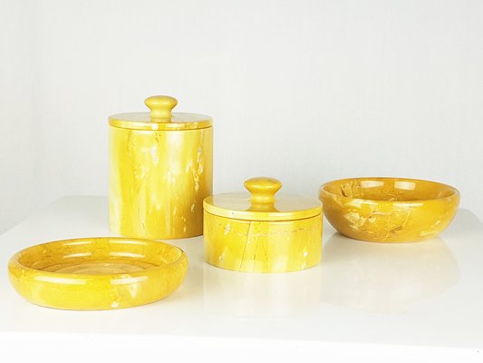 Yellow Marble Bowls and Boxes, 1970s, Set of 4-RD-1822109