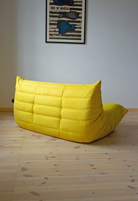 Yellow Microfiber Togo Pouf and 2-Seat Sofa by Michel Ducaroy for Ligne Roset, Set of 2-IXA-660010