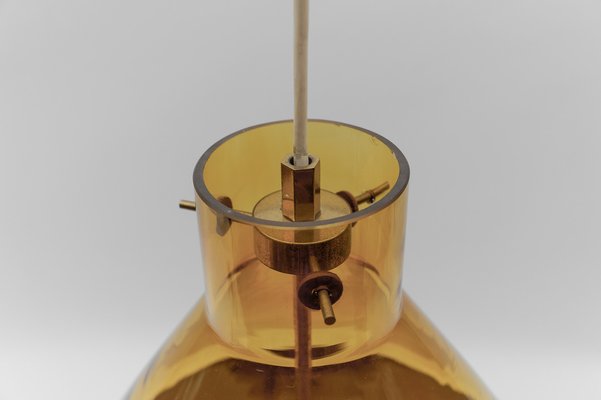 Yellow Tinted Glass Pendant Lamp with Leather by J.T. Kalmar, Austria, 1970s-KQB-1720855