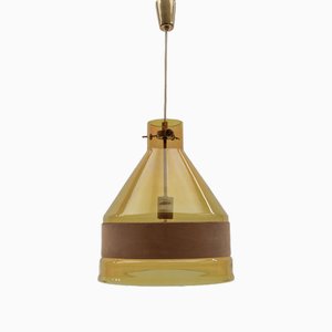 Yellow Tinted Glass Pendant Lamp with Leather by J.T. Kalmar, Austria, 1970s-KQB-1720855