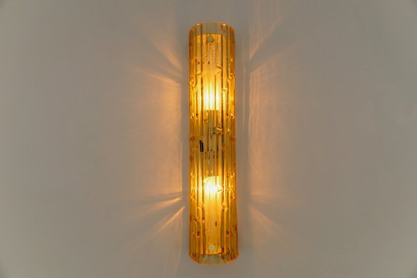 Yellow Tinted Structured Glass Sconce by Doria for Doria Leuchten, Germany, 1960s-KQB-1739513