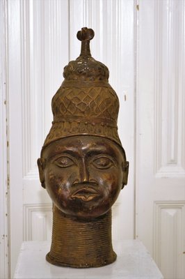 Yoruba Artist, Head, 1950s, Bronze Sculpture-DKC-589117