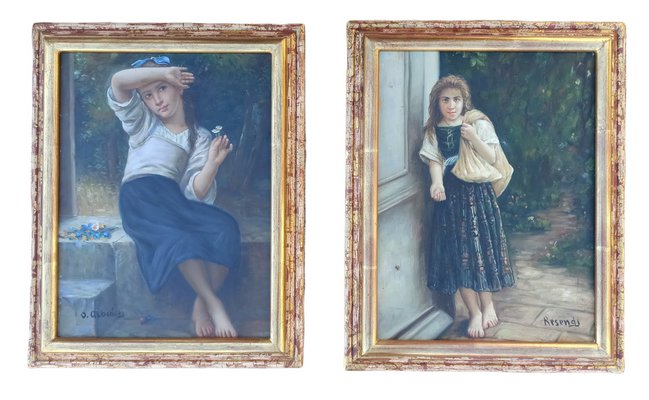 Young Albiach and Remensi, 1960s, Oil on Canvas Paintings, Framed, Set of 2-ZVO-1185355