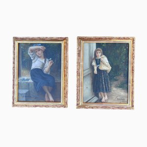 Young Albiach and Remensi, 1960s, Oil on Canvas Paintings, Framed, Set of 2-ZVO-1185355