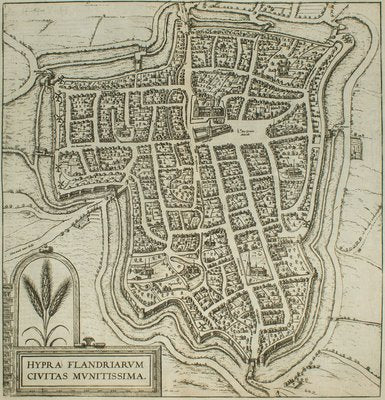 Ypra, Map from ''Civitates Orbis Terrarum'' - by F. Hogenberg - 1575 1575-ZCI-757875