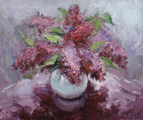 Yuriy Demiyanov, Lilacs on a Table, 2022, Oil on Canvas-CHG-2037067