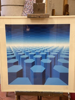 Yvaral, 50 Shades of Blue, 1970s, Silk-Screen, Framed-ICD-1776738