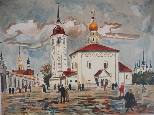 Yves Brayer, Suzdal: The Square, 20th-Century, Original Lithograph-KHH-1321628