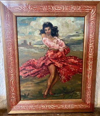 Yves Diey, Dancer, Oil on Canvas, Framed-DY-1823107