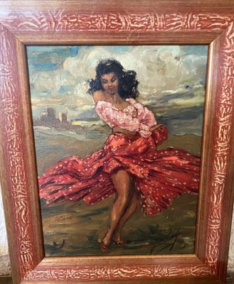 Yves Diey, Dancer, Oil on Canvas, Framed-DY-1823107