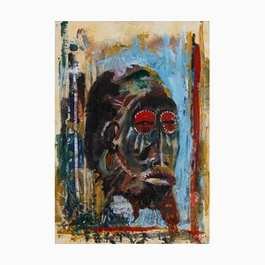 Yves Farbos, African Mask, 1990s, Painting on Cardboard-WFS-1750754