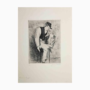 Yvonne Mondin, Man with the Pipe, Etching, Mid 20th Century-ZCI-1014392