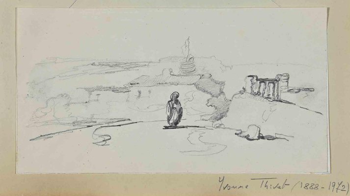 Yvonne Thivet, Landscape, Original Pencil Drawing, Mid-20th Century-ZCI-1403481