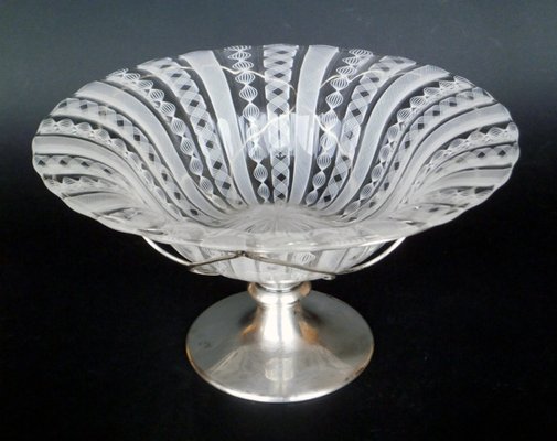 Zanfirico Glass and Silver Italian Murano Bowl from Barovier & Toso, 1950s-KGD-754204