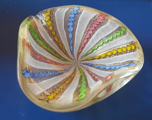 Zanfirico Murano Glass Ashtray or Bowl With Multicoloured Pattern-QDP-1241013