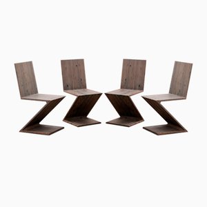 Zigzag Chairs in American Pine attributed to Gerrit Thomas Rietveld for Rietveld, 1950s, Set of 4-EZZ-1780095