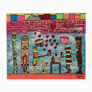 Ziv Lahat, Romantic Dinner at Waikiki Beach, 2020, Spray Paint and Acrylic Markers on Canvas-CHG-2030276