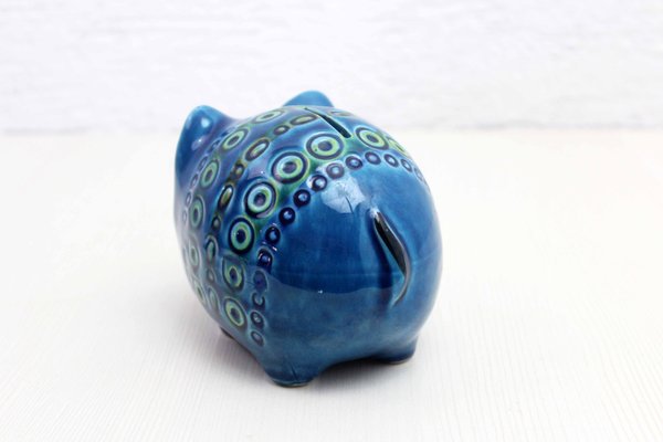 Zoomorphic Ceramic Pig Piggy Bank in Blue by Bitossi for Rimini, Italica Ars, 1970s-BQF-2024784