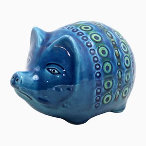 Zoomorphic Ceramic Pig Piggy Bank in Blue by Bitossi for Rimini, Italica Ars, 1970s-BQF-2024784