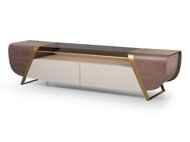 MELTING LIGHT - Wood and glass TV cabinet with drawers by Turri