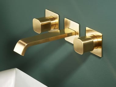 TAORMINA - 3 hole wall-mounted brass washbasin tap with individual rosettes by Ritmonio