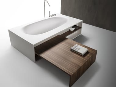 VASCAMISURA - Cristalplant bathtub with wooden bench by Falper