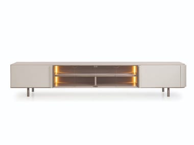 ZERO - Lacquered wooden TV cabinet with leather doors by Turri