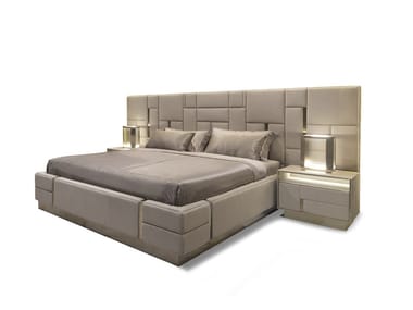 BELOVED - Leather double bed with upholstered headboard by Visionnaire